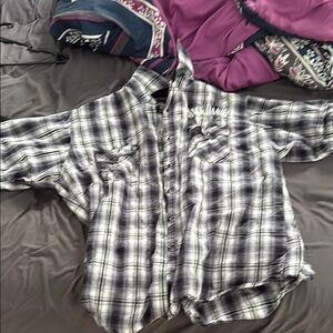 Jack Daniel’s Black and White Plaid Button-Up Shirt